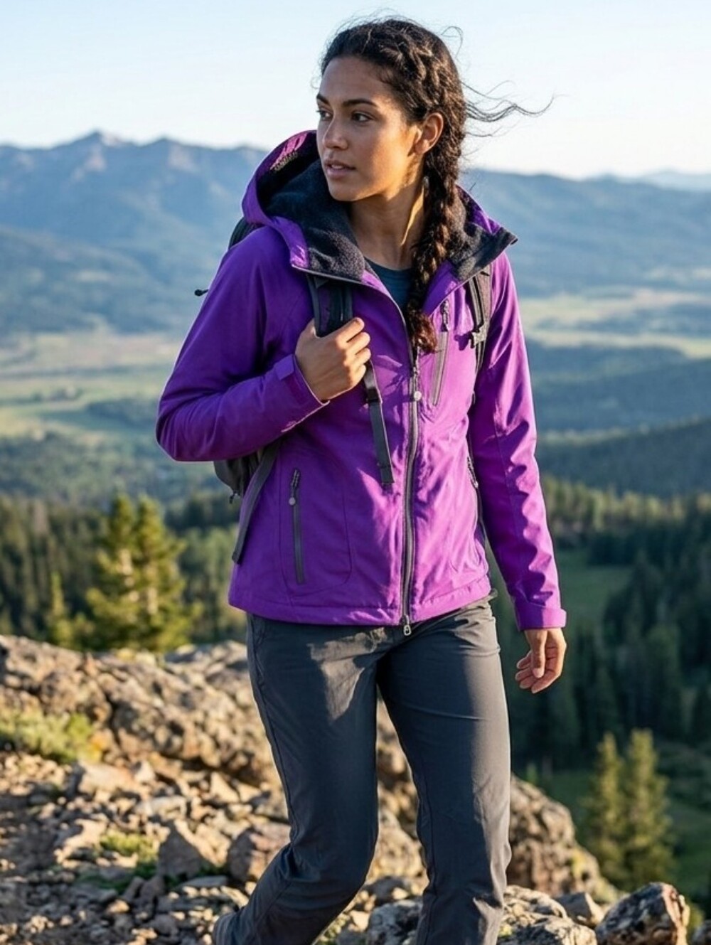 Sierra Designs Purple Active Hiking Hooded Jacket Waterproof Fur Lining